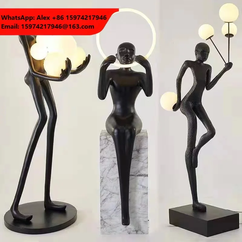 Modern Tall People Hang Ball Floor Lamp Black Statue Lamp Decor Living Room Corner Led Frp Glass Floor Lamp
