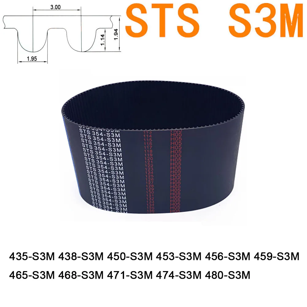 STS S3M Rubber Timing Belt Pitch 3mm Width 6 10 15 20mm Length 435 438 450 453 456 459 465 468 471 474 480mm