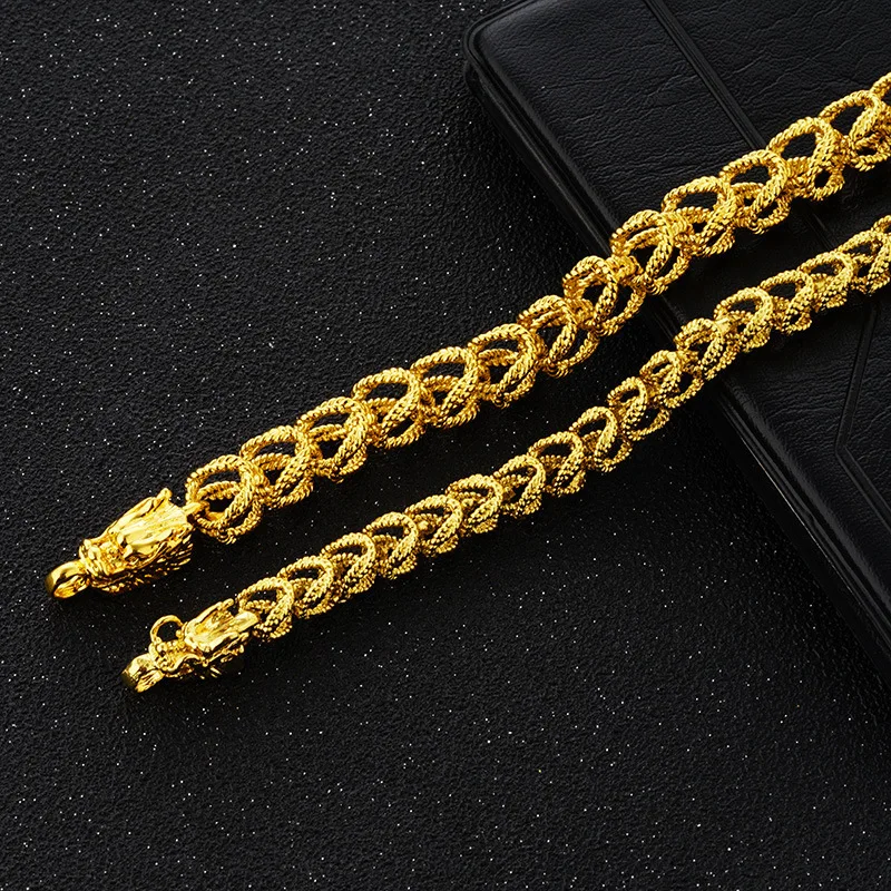 Luxury 24K 9999 Pure Gold real gold Men's Hollow Double Dragon Necklace - Image 4
