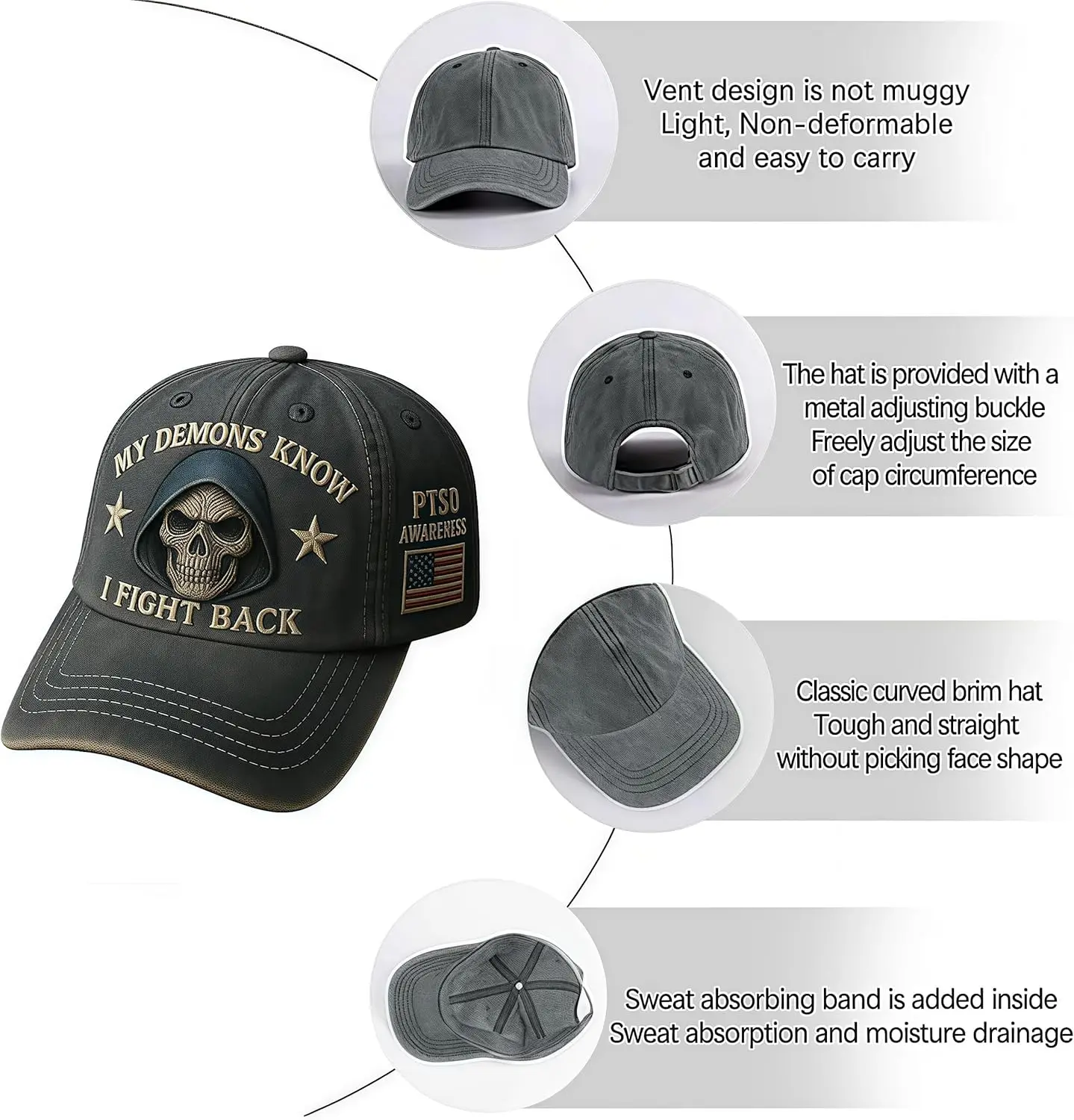 PTSD Awareness Hat, I Fight Back Every Day Cap, My Demons Know I Fight Back, Support Mental Health Baseball Hat, PTSD Awareness