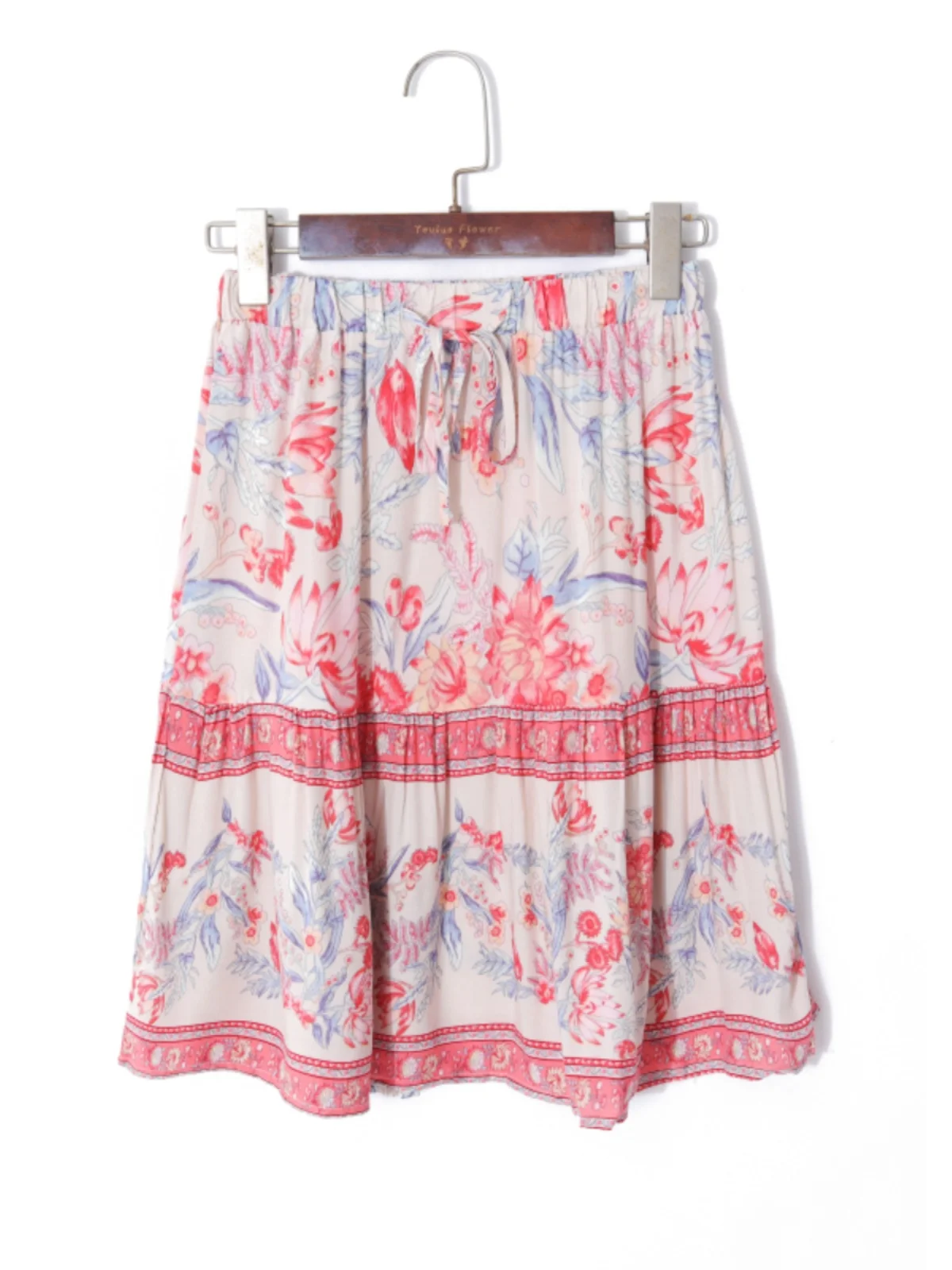 

Women Korean Style Fresh Floral Printed Skirts Summer Elastic High Waist Lace Up Slim Age-Reducing A-Line Skirts Female Clothes