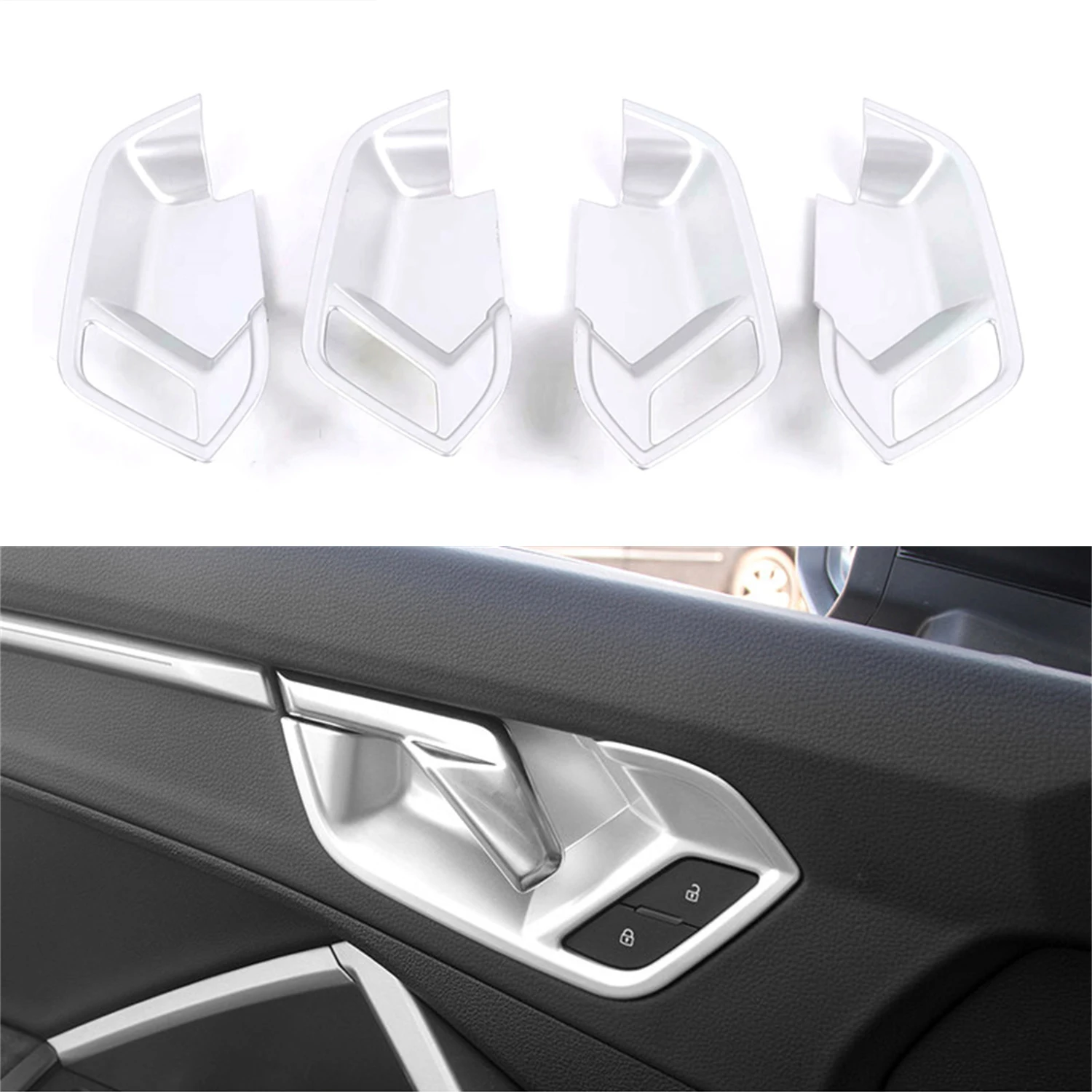 for Audi Q3 F3 Sportback 2019 2020 2021 2022 2023 Car Interior Accessories Door Handles Bowl Cover Trim ABS Plastic 4pcs