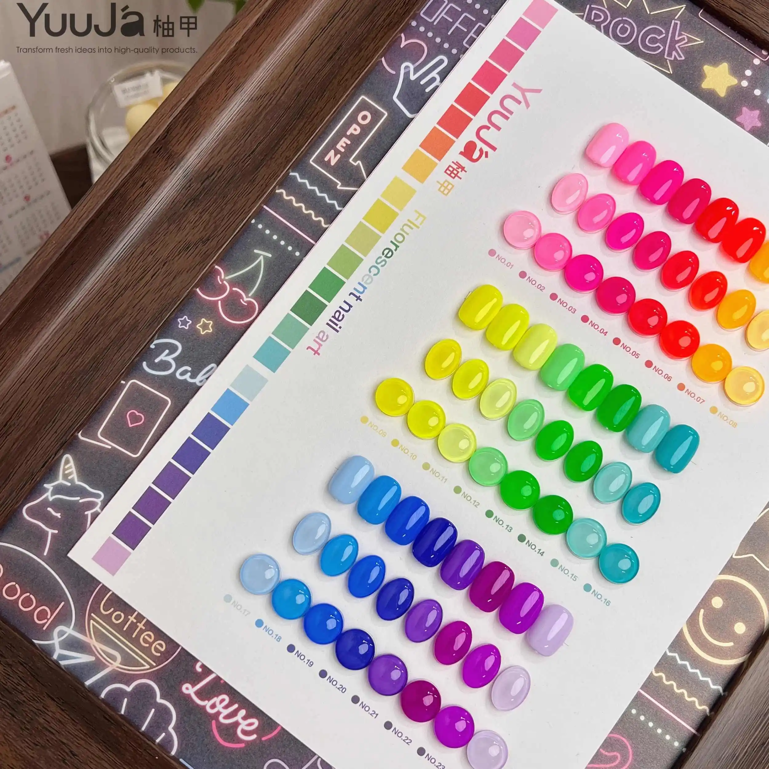 YUUJA 24 Colors Multicolor Fluorescent Color Nail Gel 2025 New Hot Sale Fashion Nail Art Nontoxic UV Gel Nail Salon Wholesale