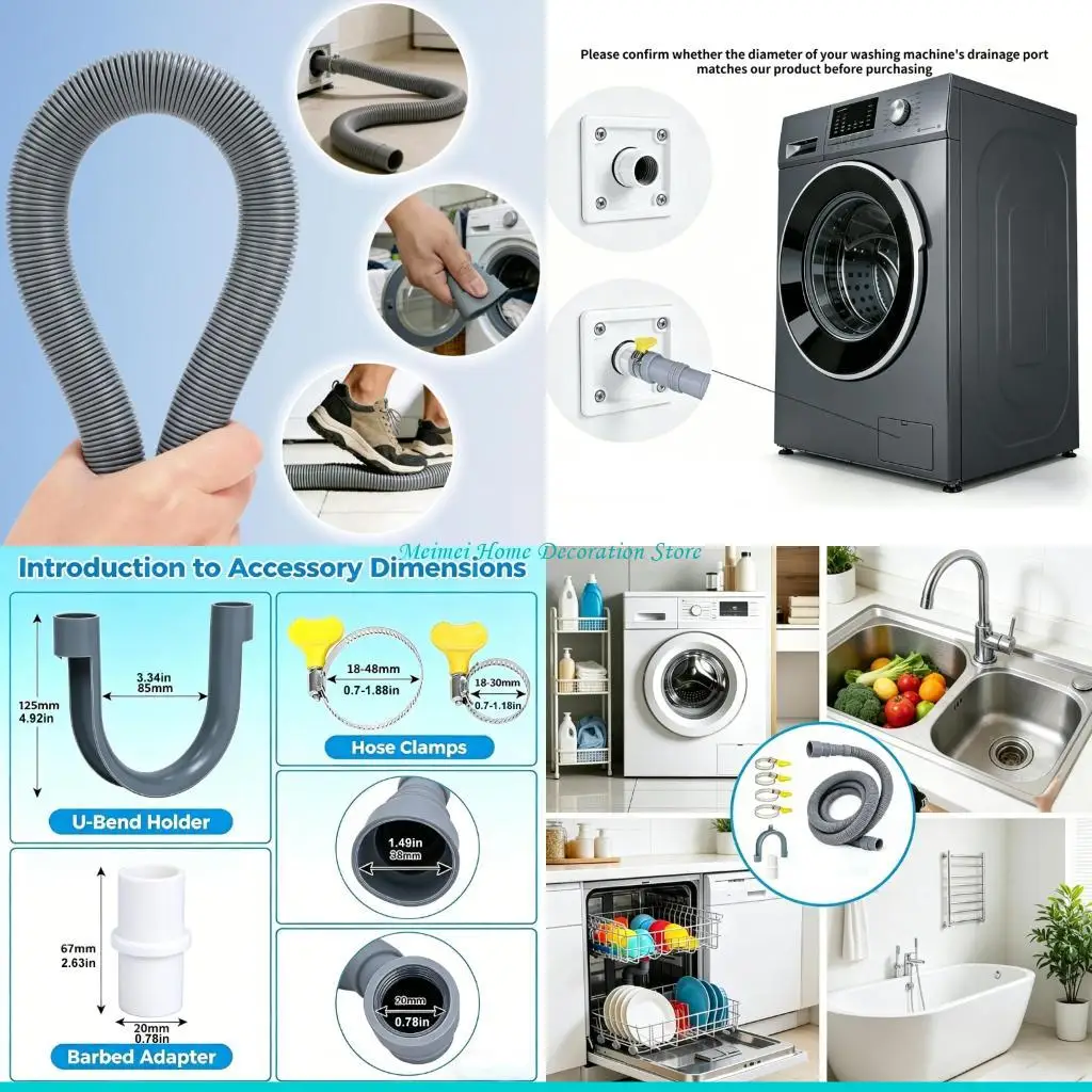 H7BF Portable Washing Machine Drain Hose Long Washer Drain Hose Extension For Dishwasher Kitchen Sink And Bathroom