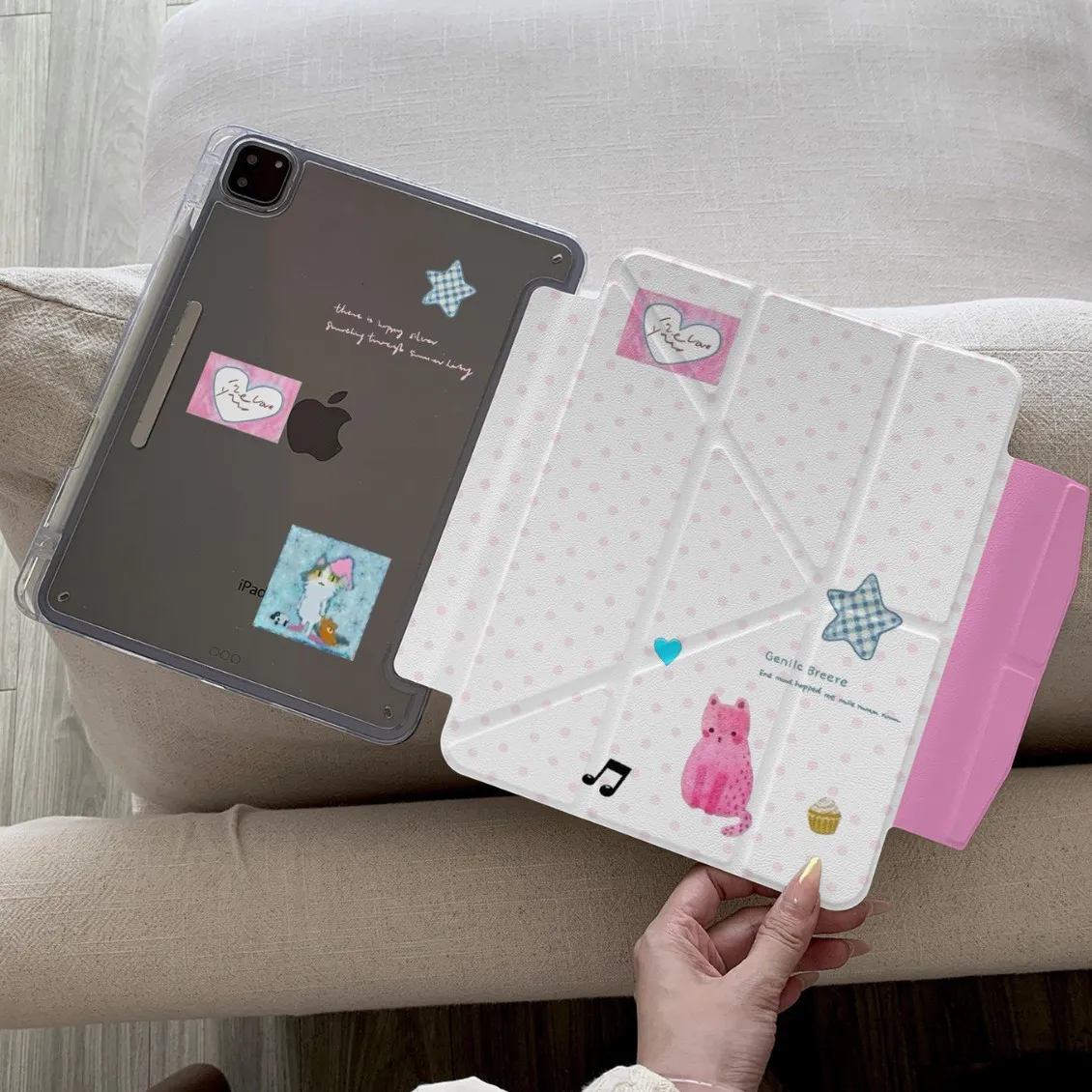 Korean Cute Polka Dot Kitten Tablet Case For iPad Pro 11 12.9in 13 M4 M5 Case 9.7 10.2 5/6th 7/8/9 11th Mini Air 3 4 5 6 7 Cover