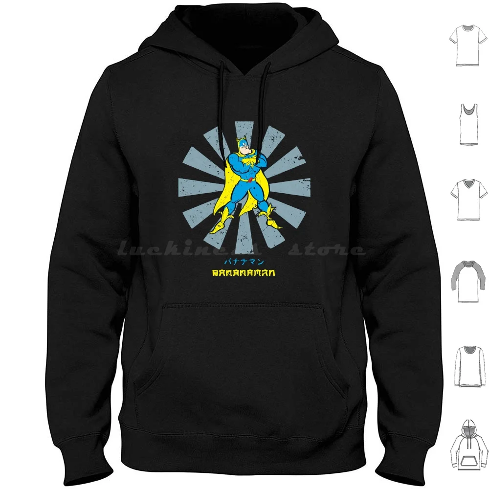 Bananaman Retro Japanese Hoodie Cotton Long Sleeve Bananaman 1980s 80s Banana Bananas Cartoon Classic Comic Humor Superhero