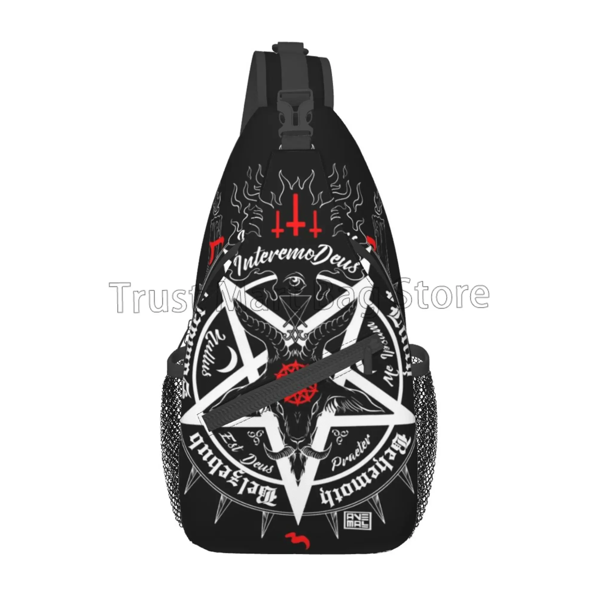 Black Satan Skull Dead Goat Head Graphic Sling Bag Casual Chest Shoulder Bag Unisex Crossbody Backpack for Travel Sports Hiking