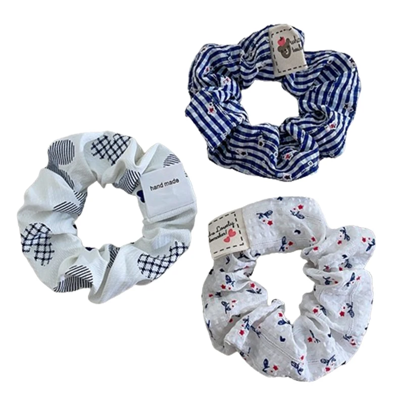 Brand Pattern Designers Vinatge Hair Scrunchies Pack 3pcs/set Teens Girls Bulk Cotton Striped Hair Rope Korean Cute Hairbands