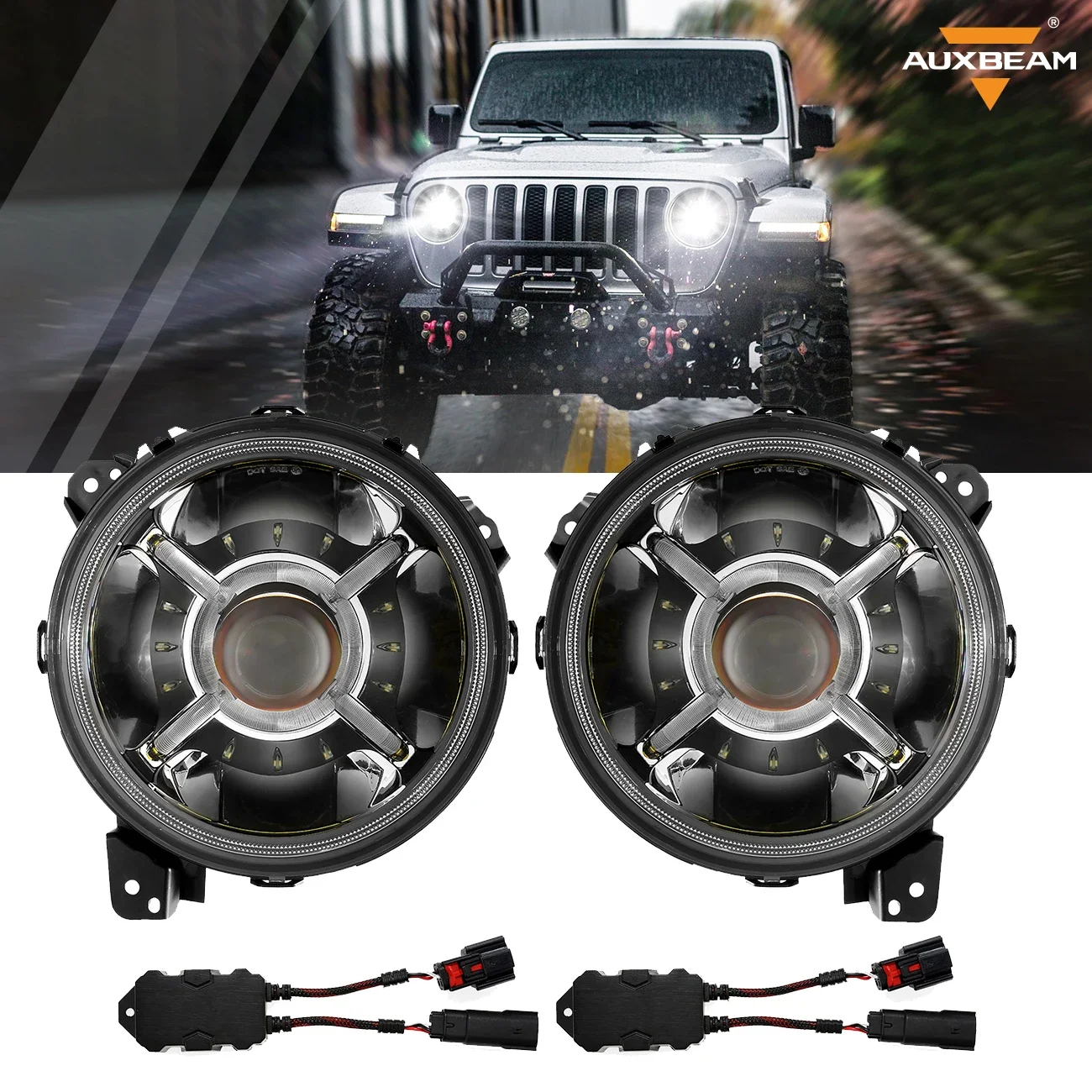 9 inch LED Headlights with Hi-Lo Beam DRL Daytime Running Light DOT for Jeep Wrangler JL JLU Sport Rubicon Sahara 2018-2023