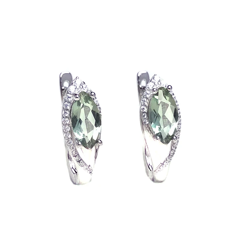Green Amethyst Earrings Sterling 925 Silver Smoky Quartz Gemstone MQ5*10mm for Women Birthday Party Engagement Jewelry Gift