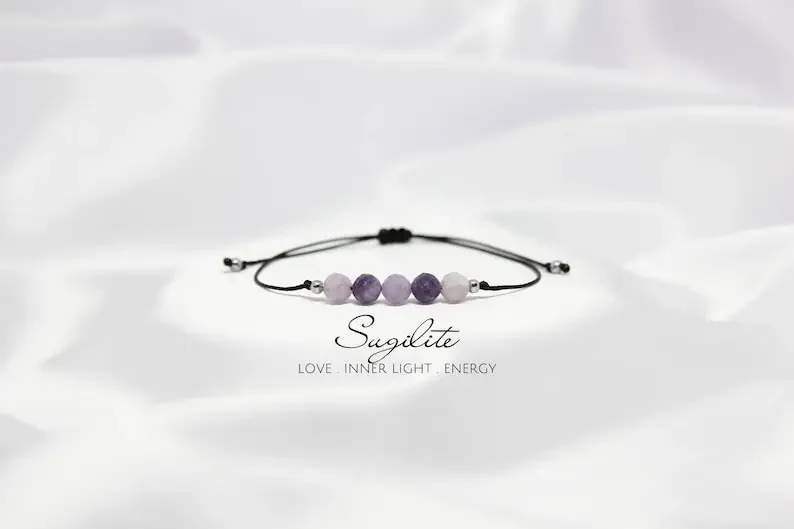 Faceted Sugilite Jewelry for Women Birthday Gift for Best Friend Rope Adjustable Gemstone Crystal Bracelet