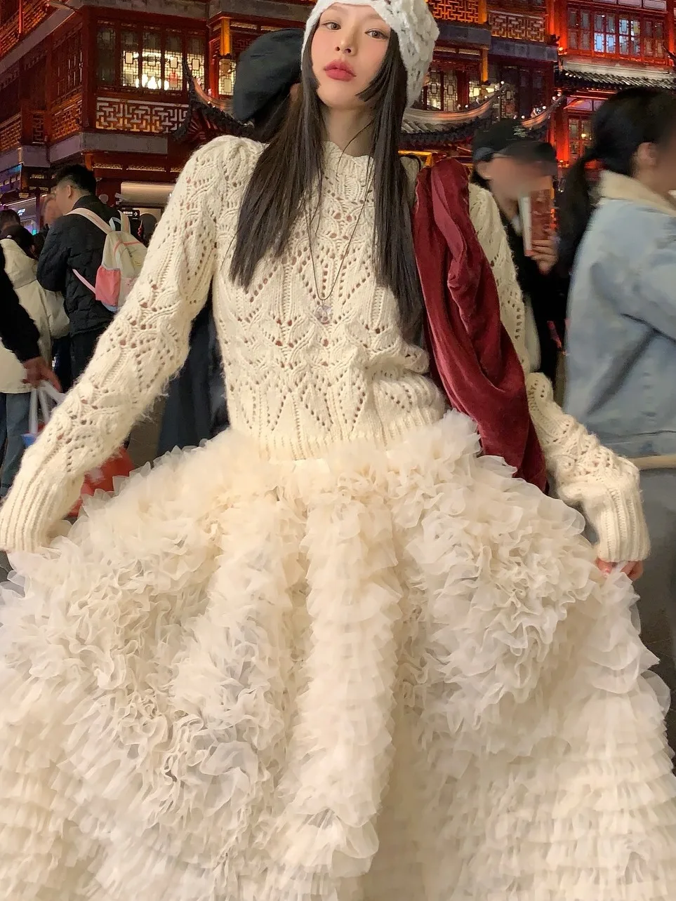 Spring High Waist Puffy Skirt Women's Cake Sle f Skirt Heavy Work Me Fabric Korean Sle Casual Versatile Long Skirt