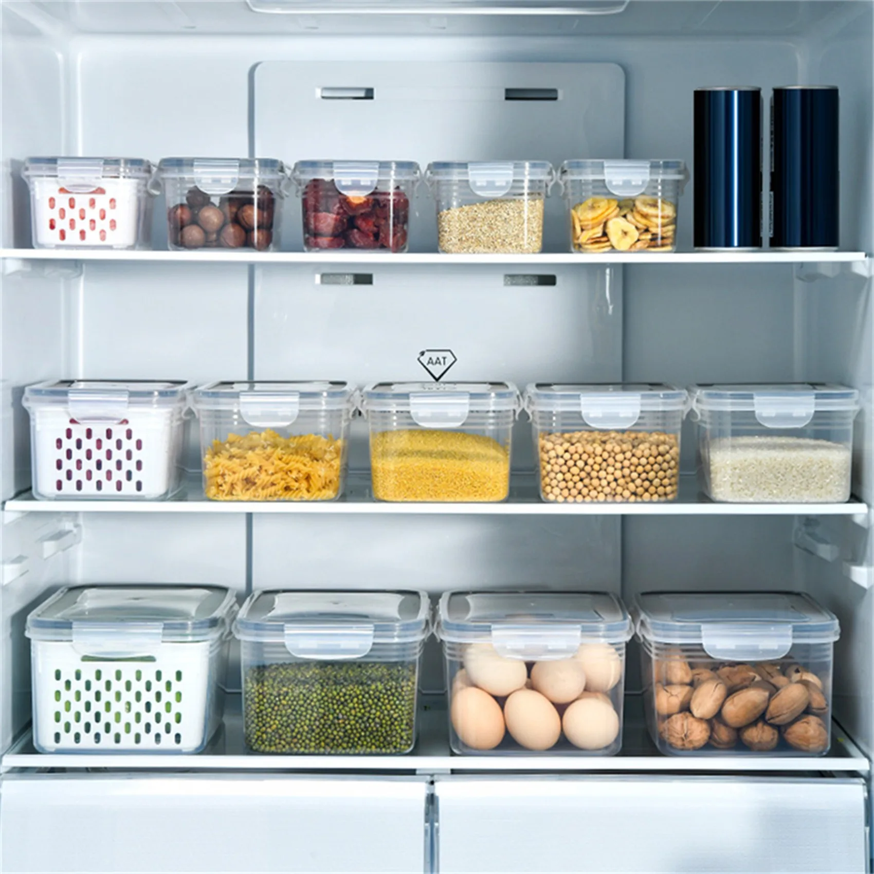 Refrigerator Sealed Container Fresh-keeping Boxes New Food Storage Box Fruit Vegetables Frozen Drain Plastic Storage Box