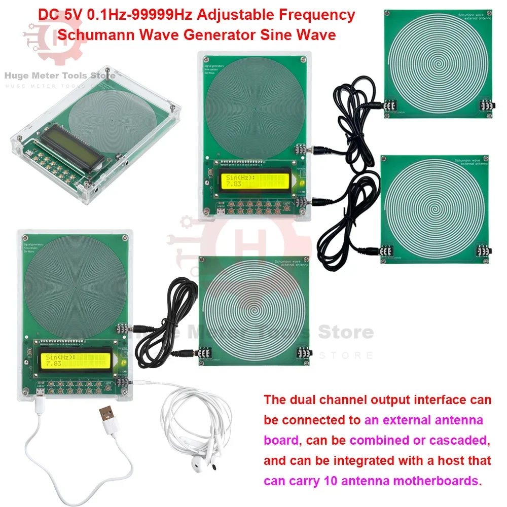 Générateur de Signal d'onde Schumann réglable 0.1Hz-99999Hz, Module générateur de Signal à double canal, Support de carte d'antenne externe