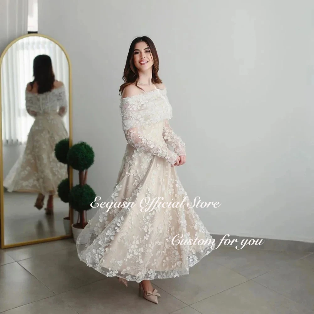 Luxury Champagne Evening Dresses Strapless Long Sleeves Formal Occasion Dress for Woman Saudi Dubai Wed Party Gowns Customized