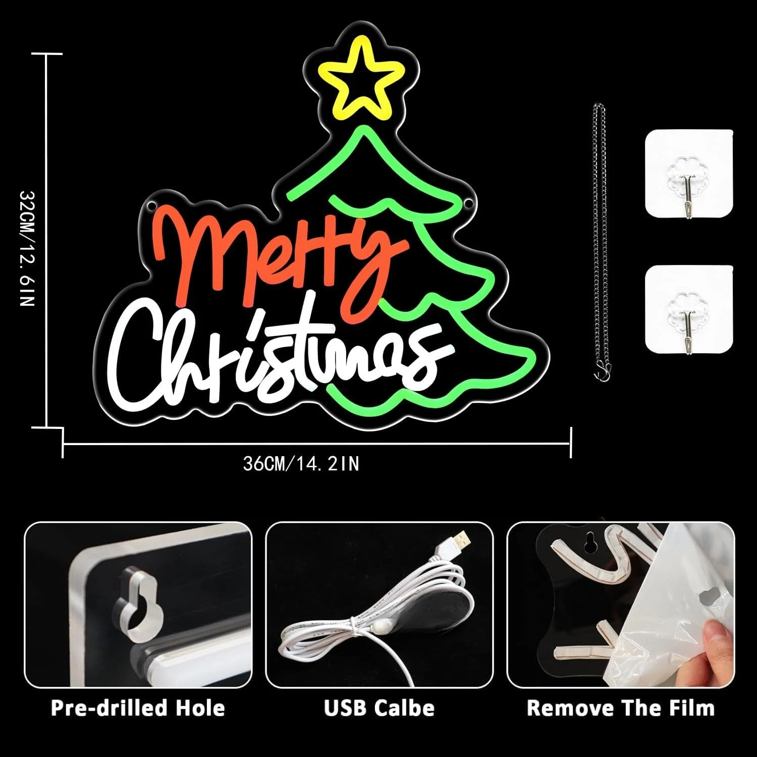 عيد ميلاد سعيد النيون تسجيل USB عكس الضوء شجرة عيد الميلاد مصباح ليد تسجيل لشريط رجل الكهف نادي غرفة الحفلات متجر نافذة ديكور المنزل هدية