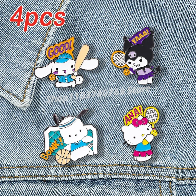 

1set Sanrio Enamel Pins Anime Kawaii Tennis Hello Kitty Cinnamonroll Sports Series Brooches Backpack Pin Accessories for Friends