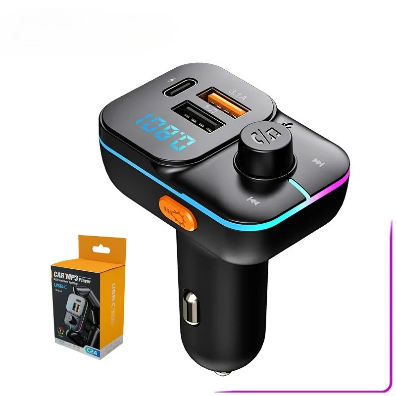 

C24 Car Bluetooth Hands-free Fm Transmitter Mp3 Bluetooth Player RGB Colorful Ambient Light 3.1A Standard Version