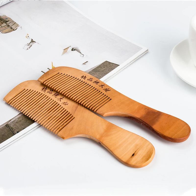 Natural Peach Wood Fine-Tooth Comb Anti-Static Head Massage Beard Hair Styling Tool For Women Men Barber