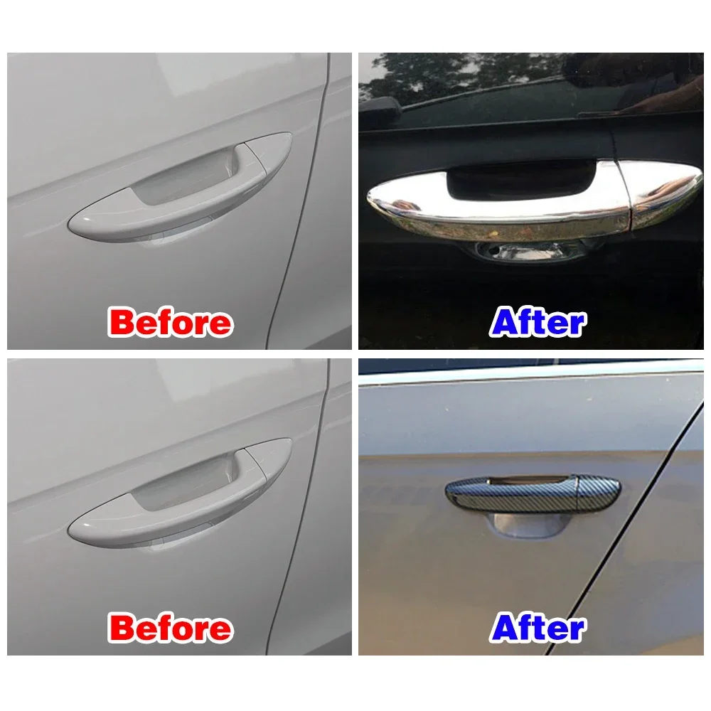 For Volkswagen VW Passat B6 B7 2005-2015 Carbon Fiber Refit Chrome Door Handle Cover Trim Protection Sticker Car Styling