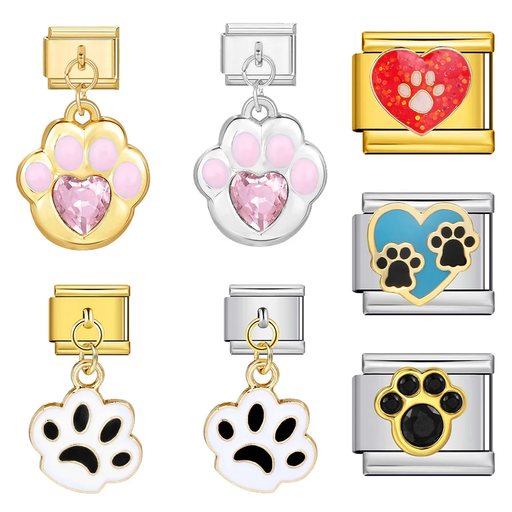 Bunte Katzenpfote, Bärenkralle, Fußabdruck, italienischer elastischer Charm-Anhänger, passend für 9mm Edelstahl-Armbänder, DIY-Modeschmuck – Detail 1