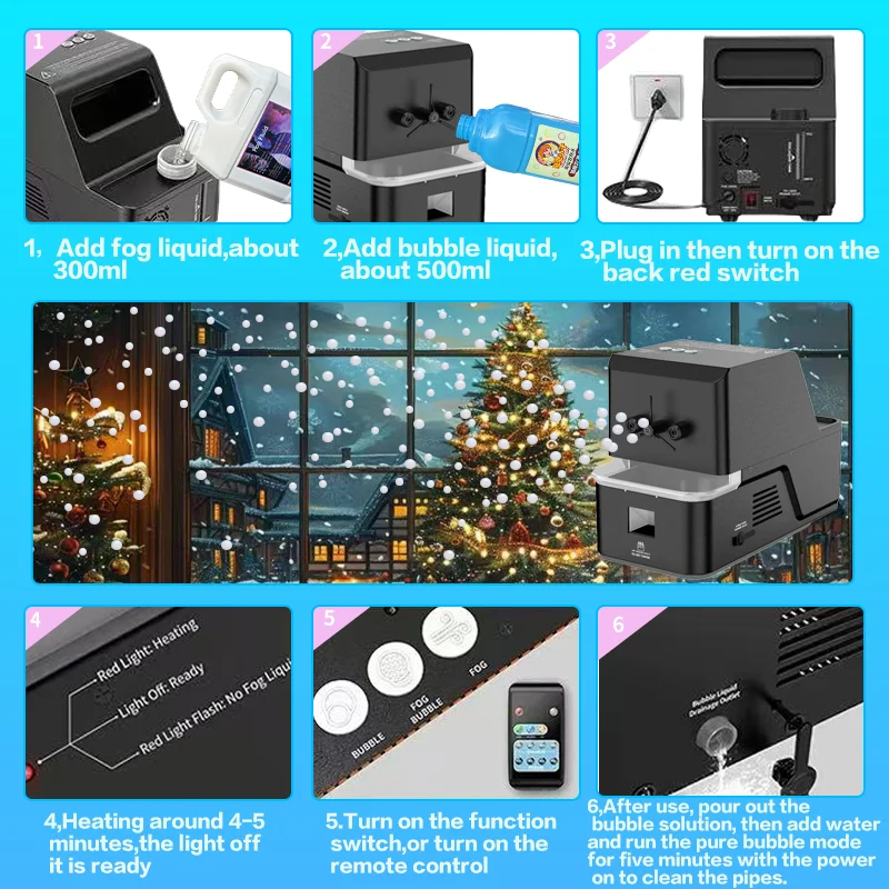Maszyna do śniegu i mgły – urządzenie 3 w 1 do robienia bańek i mgły, tworzące efekt śniegu do użytku wewnątrz i na zewnątrz – idealny sztuczny śnieg