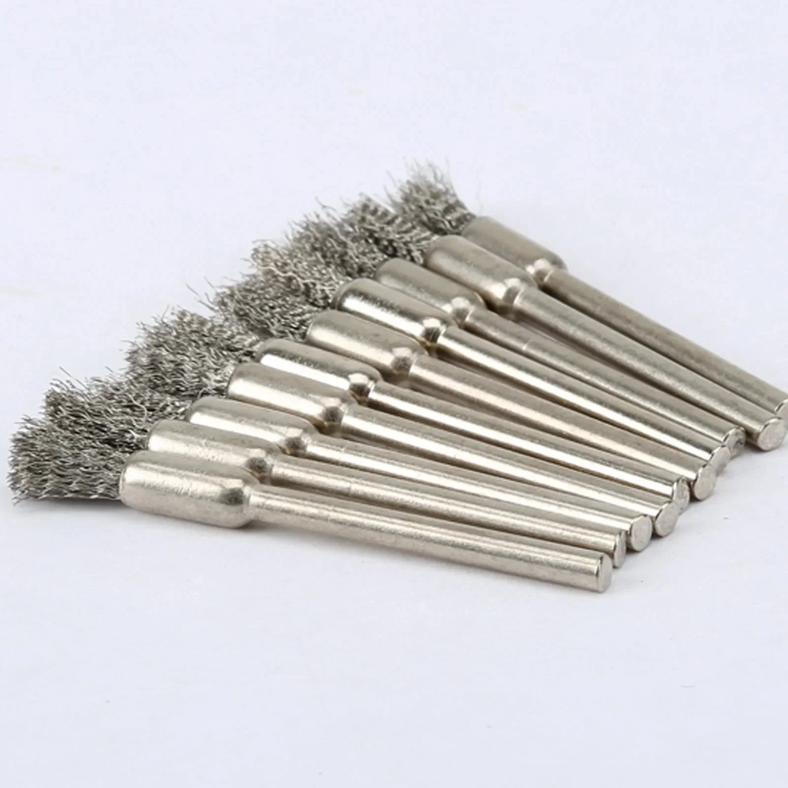 10 Stainless Steel Wire Brushes with a 3.17mm Handle - Ideal for Rotating Tools, Ideal for Cleaning, Rust Removal and Sanding