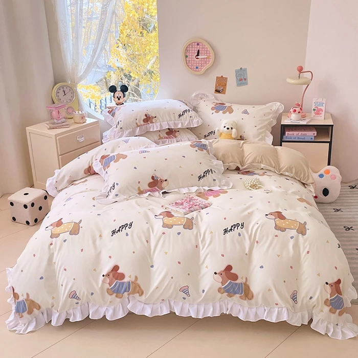 

Ins комплекты постельного белья в стиле принцессы с рюшами и кружевом с бантом, пододеяльник, романтическое постельное белье, декор для женщин и девочек, пододеяльник для спальни, 4 шт.