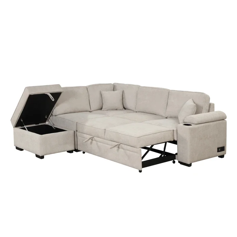 

Sleeper Sofa Bed,2 in 1 Pull Out sofa bed L Shape Couch with Storage Ottoman for Living Room,Bedroom Couch and Small Apartment，B