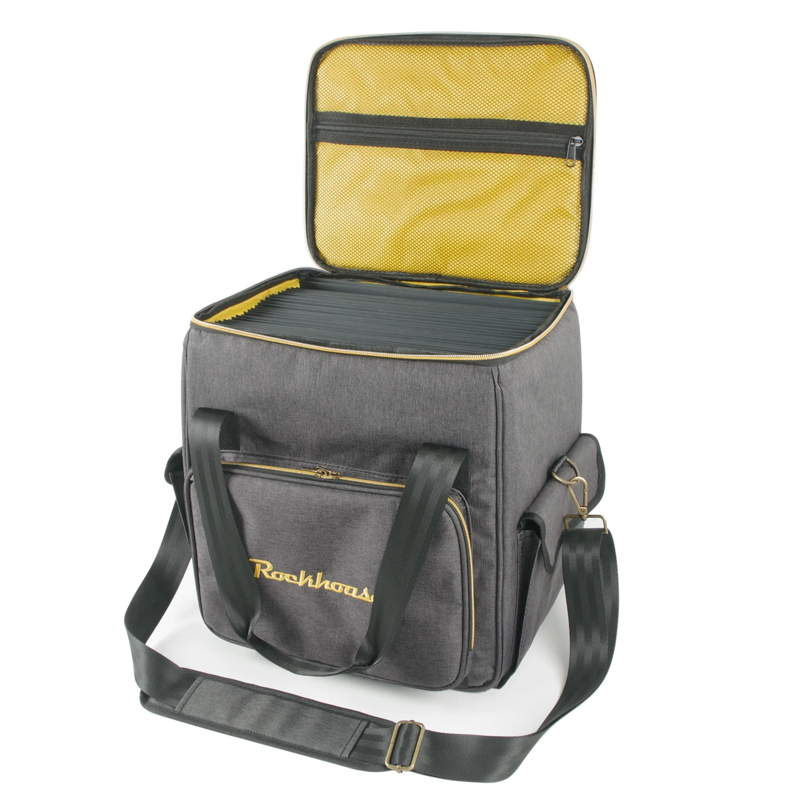 Vinyl Records Carrying Bag with Strap Waterproof Record Storage Bag Multi-Pocket Thicken Padded CD Bag for 12 Inch Vinyl Records