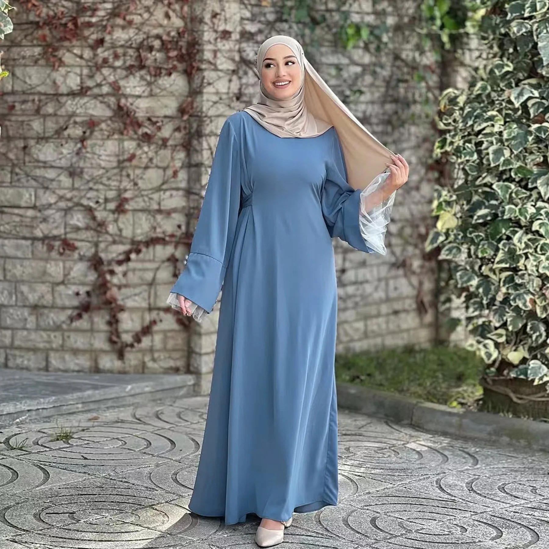 Eid Abaya Dubai Luxury Lace Sleeves Muslim Dress for Women Kaftan Robe Ramadan Islamic Modest Clothing Jalabiya Arabic Vestidos