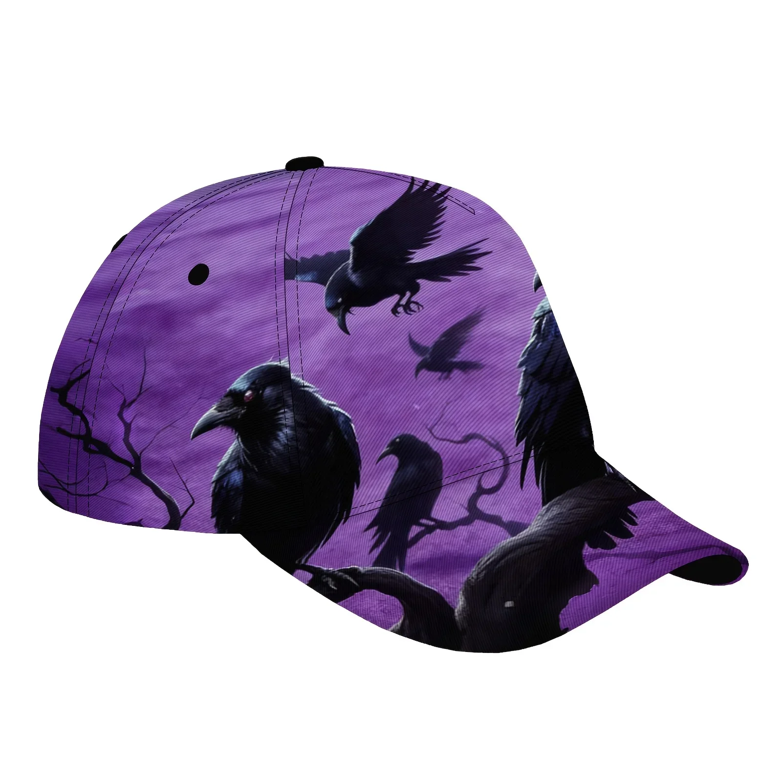 Custom Hats 1pc Of Unisex Lightweight Purple Crow Patterned Cap, Suitable For Street And Outdoor Use, Breathable