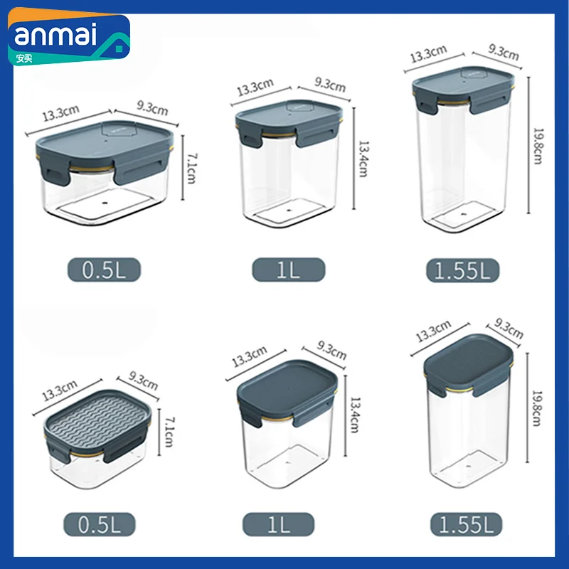 Anmai Airtight Cereal Storage Container Set Coffee Bean Bucket Food Storage Box Plastic Transparent Sealed Tank 1L 1.55L