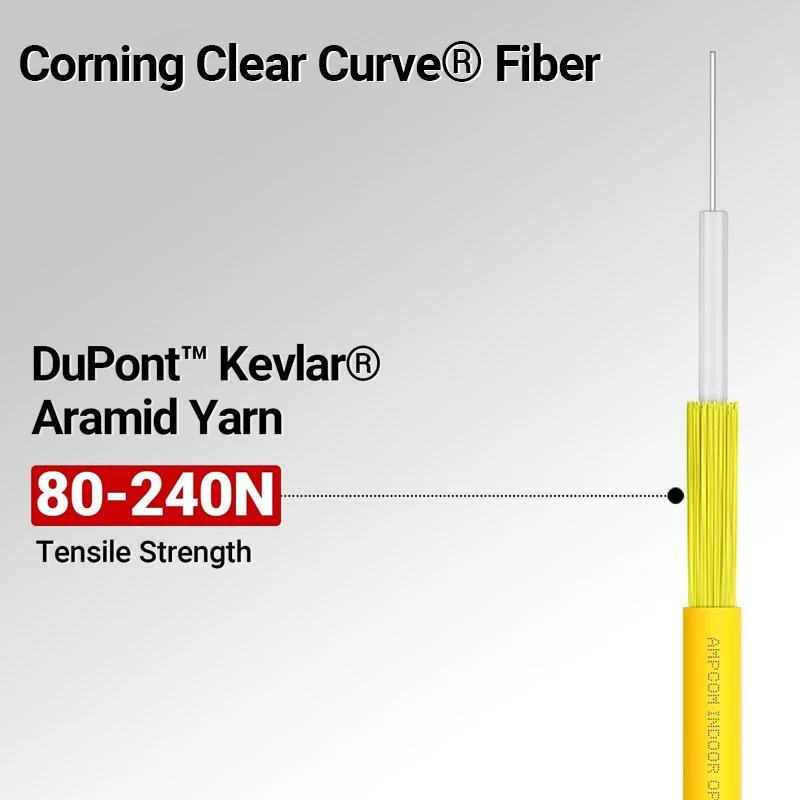 Волоконно-оптический кабель AMPCOM SC UPC Simplex, одномодовый оптоволоконный патч-кабель SMF 9/125 мкм, одномодовый изогнутый изоляционный кабель