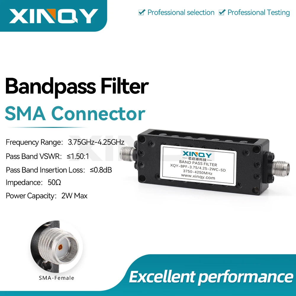 Xinqy Bpf Bandpass Filter 3750-4250Mhz Sma High Suppression Low Loss 50 Ohms