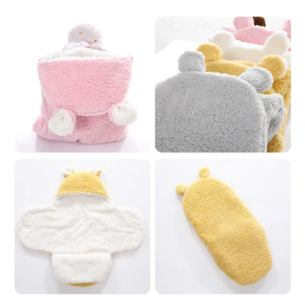 طفل قماط بطانية 2-Layer الكرتون الحيوان نمط دافئ مريح الوليد التفاف قابل للتعديل مقنعين قماط كيس النوم