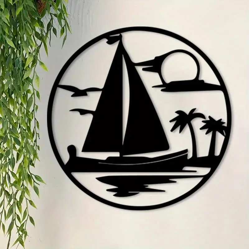 Vintage Sailboat Metal Wall Art 2D Flat Weatherproof Iron Decor for Beach House Patio Nautical Gift
