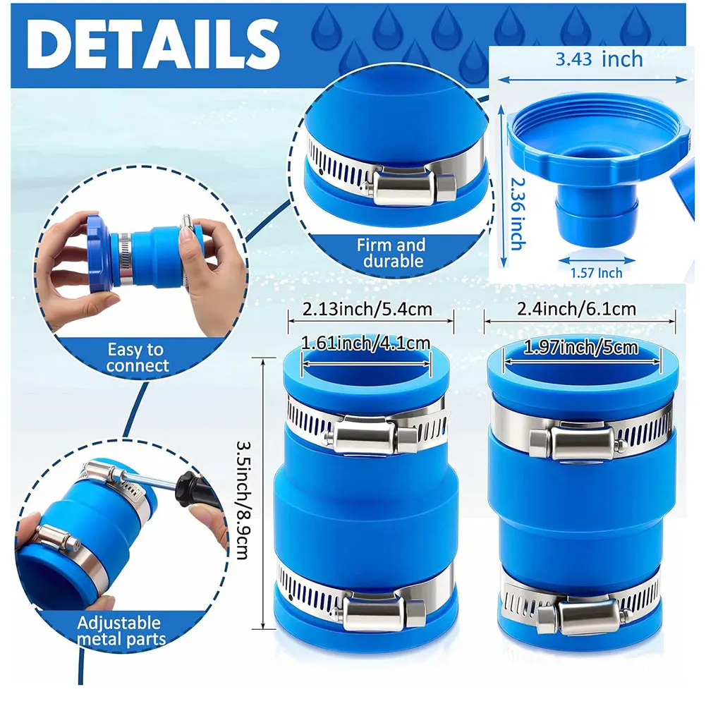 Pool-Vakuumschlauch-Adapter-Set, kompatibel mit Intex Adapter B Pool-Schlauch-Adapter-Set mit Klemmen für oberirdische Pools