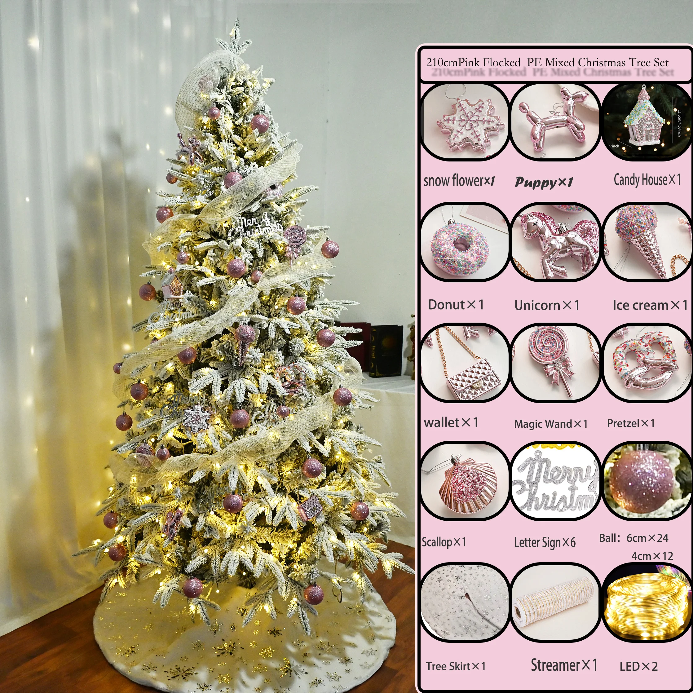 

2025 New Pe Mixed Flocking Pink Christmas Tree High-End Luxury Home Decoration Hotel Supermarket Decoration