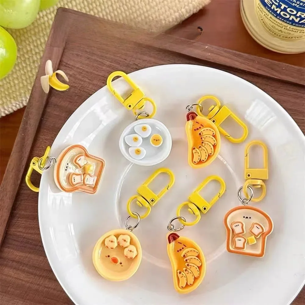 Breakfast Plate Pendant Keychain, Fun Food Simulation, Girl Backpack Acessórios, Organizadores de mesa, Cute Desk Acessórios, 4Pcs