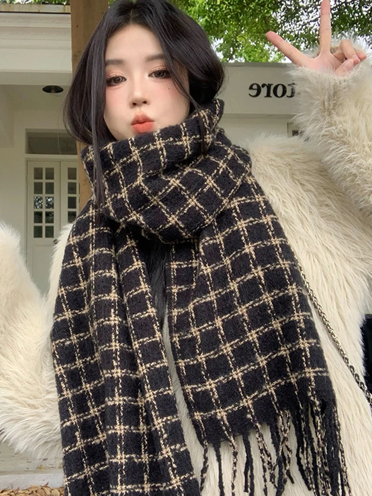 New Sweet Knitted Scarf Headscarf Winter Women Ladies Men Preppy Plaid Warm Scarve Pashmina Mujer Male Stoles Foulard Wrap Shawl