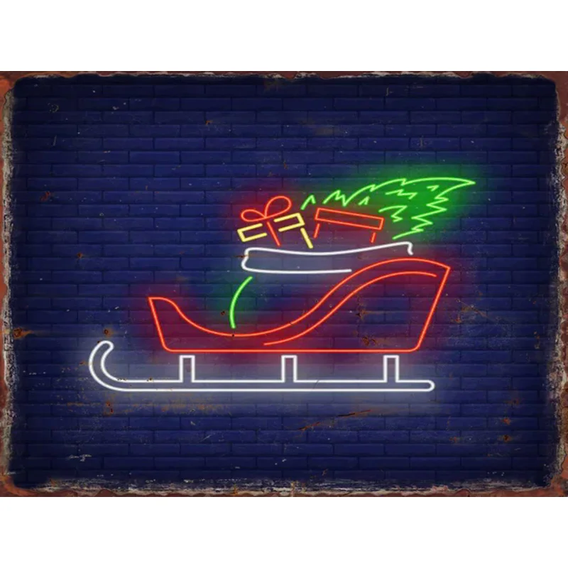 Christmas Metal Tin Sign Neon Santa Claus Xmas Tree Home Room Decoration Poster Pub Coffee Shop Wall Decor Plaque Gift