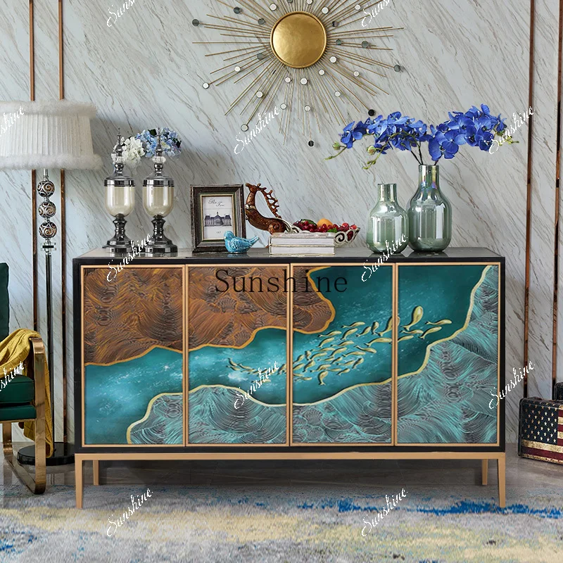 

Light luxury modern simple living room entrance hall partition/glass painted dining side cabinet FT