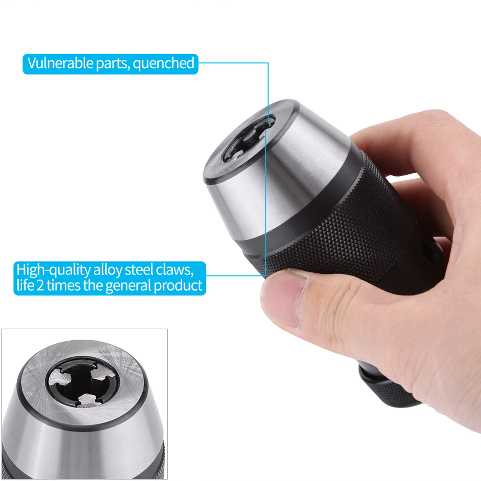 หัวจับดอกสว่านแบบไม่ใช้กุญแจ 1 ชิ้น ขนาด 0-13 มม. 1/2 นิ้ว ทำจากเหล็ก แบบรัดอัตโนมัติ รุ่น B16 สำหรับเครื่องกลึงและสว่านไฟฟ้า