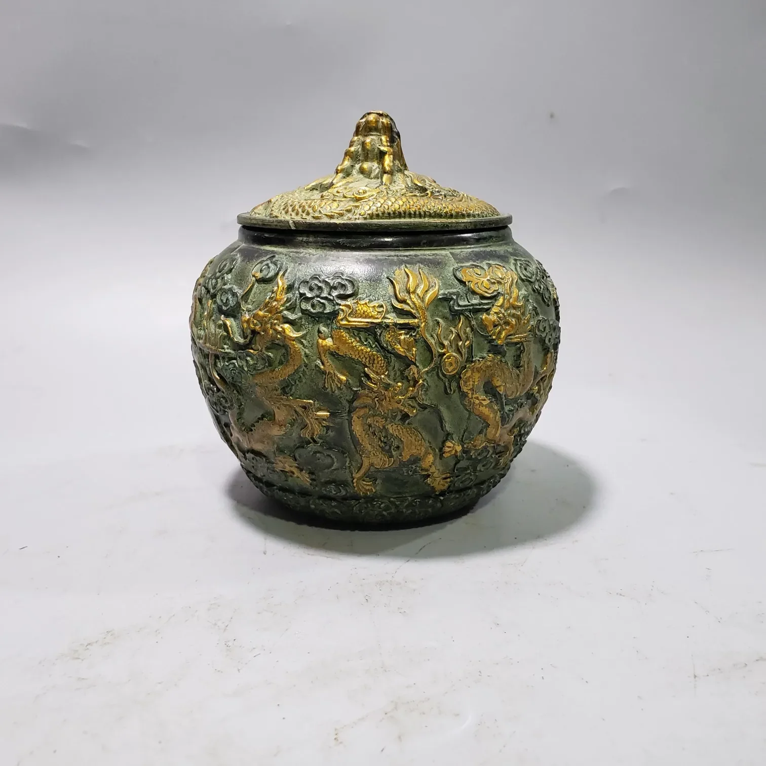 Antique Collection Handwork Bronze Copper Carved Nine Dragons Statue Pot Crafts