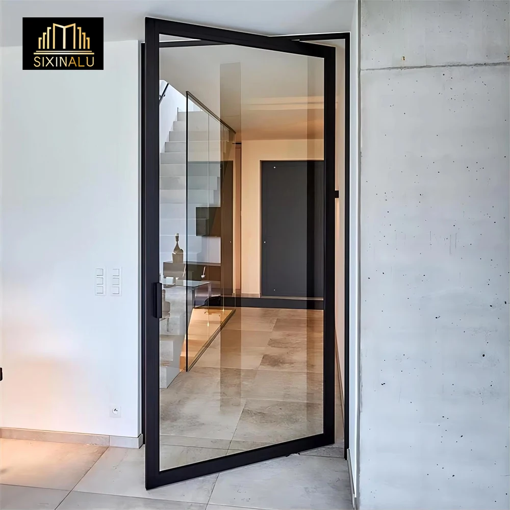 Sixinalu 75mm 2.2mm Custom Pivot Door for House Luxury Villa Main Exterior Doors Entry Front Alumium Double Glass Push Pull Door