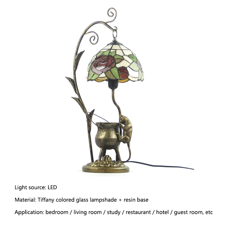 Hongcui Tiffany Table Lamp LED Vintage Color Glass Creative Cat Desk Light Fashion Decor For Home Hotel Bedroom Bedside