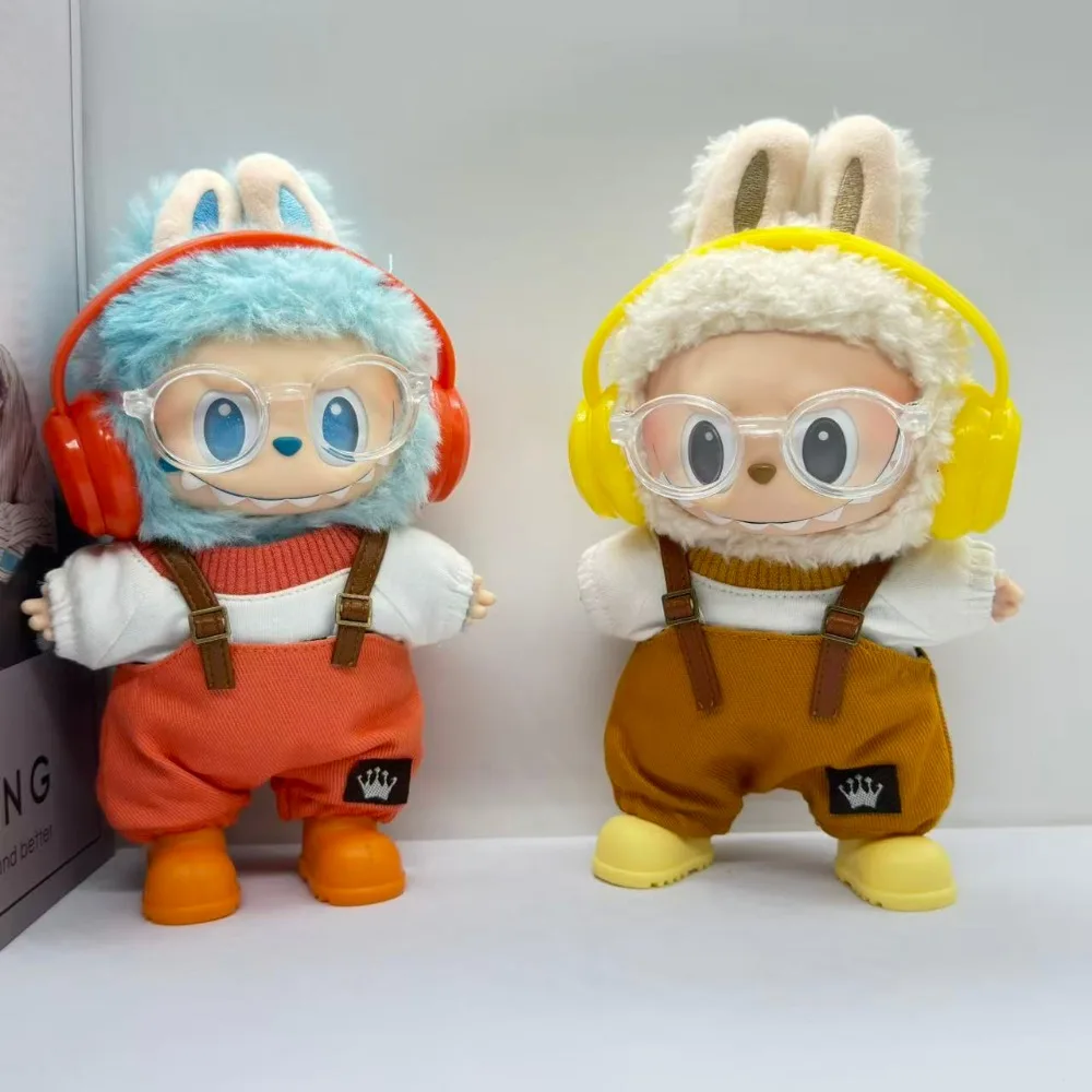 Bonito mini roupas de boneca de pelúcia para 17cm labubu muitos tipos de macacão acessórios de roupas