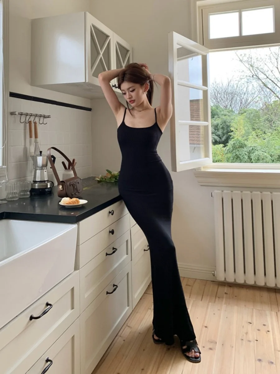 Kardaian Lente Zomer Sexy Pittig Afslanken Bla Strapl Lange Dr Dames Dr Hoge Taille Modale Vezel 92% Spandex 8%