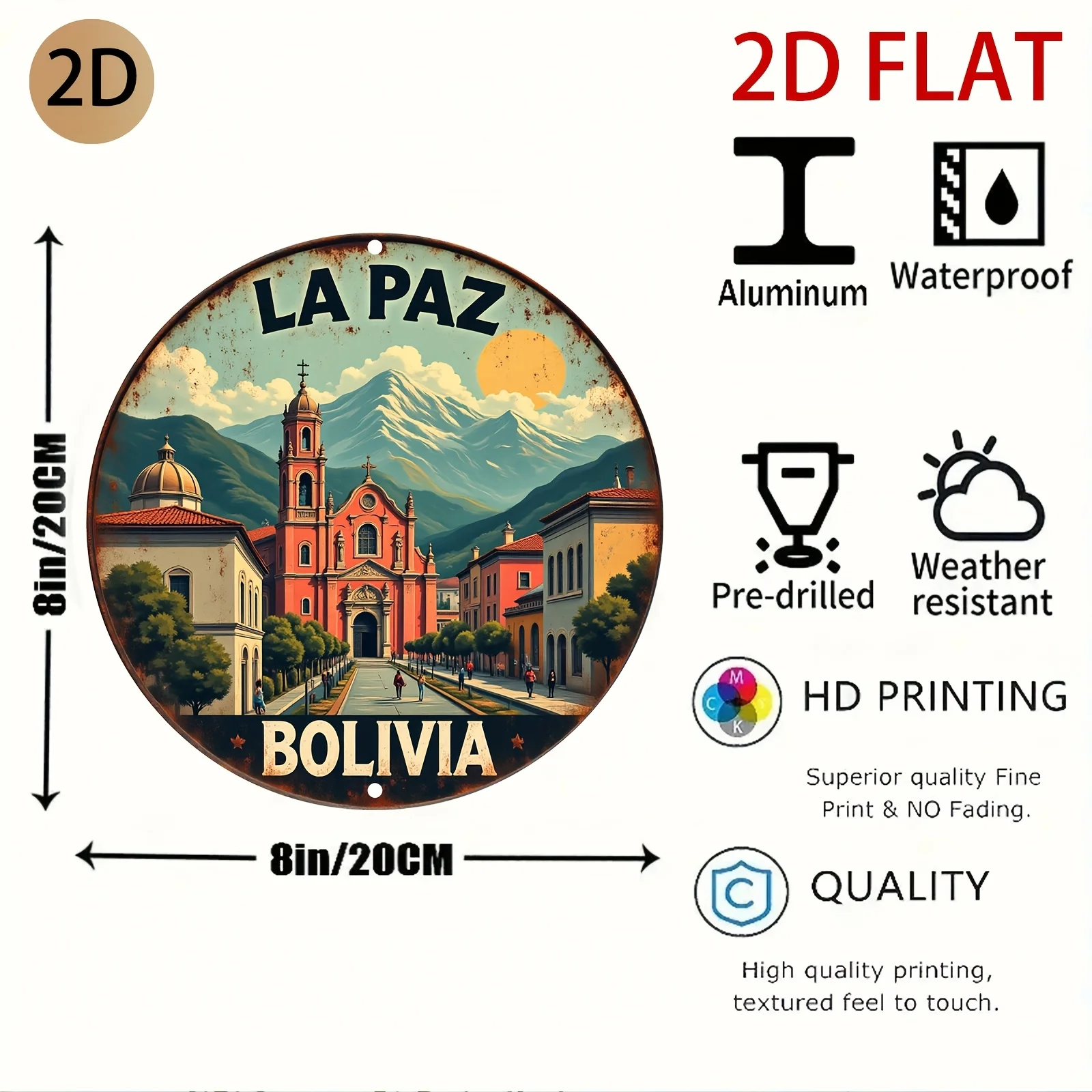 Vintage La Paz Bolivia Metal Wall Art Sign - Retro Latin Cityscape with Christ the Redeemer Statue & Avenida 6 de Agosto, Spanis